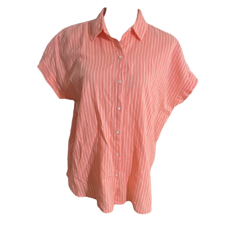 Pure Navy Saks 5th Ave Orange Pinstripe Cotton Linen Top Size Large